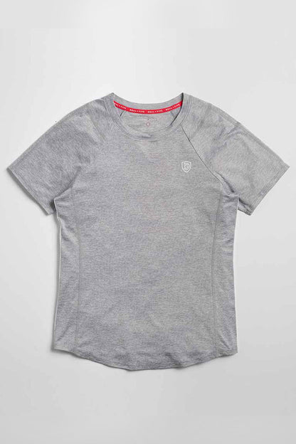 Advance Women's Training Top by Goal Five in ash heather, lightweight athletic top for women, shown on model.