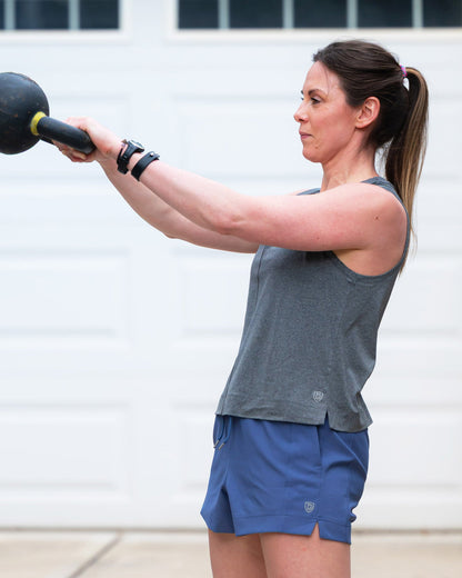 Black camo Goal Five Indie 2.0 women's training sport shorts, lightweight and comfortable for active wear.