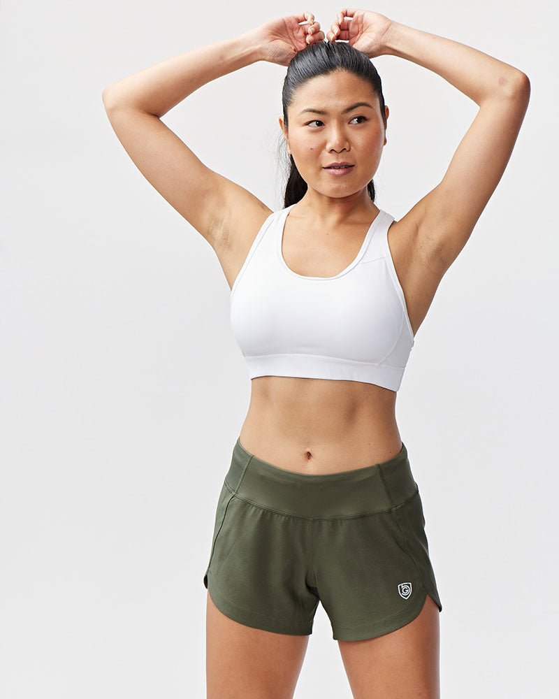 Black Excel women's workout shorts by Goal Five, training shorts with a comfortable fit and athletic design for women.