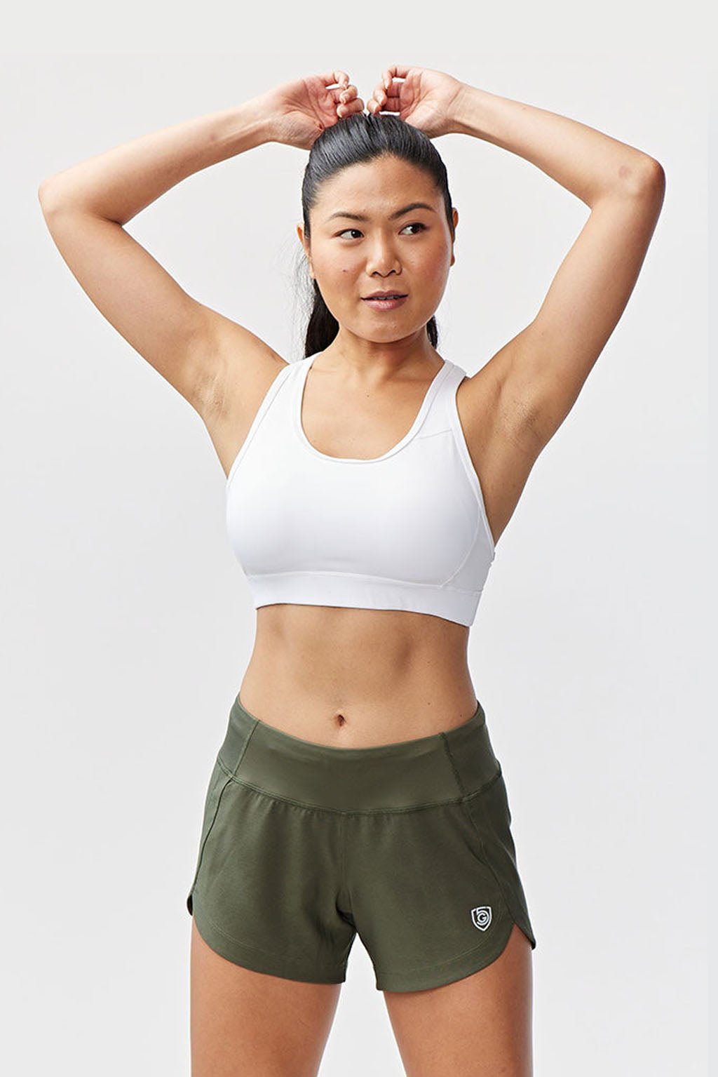 Black Excel women's workout shorts by Goal Five, designed for training and active exercise, shown on a model.