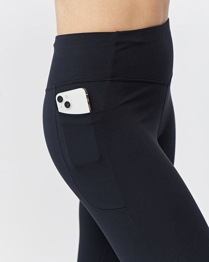 Black Goal Five women's cropped training leggings, 21-inch length, designed for active wear and comfortable fit.