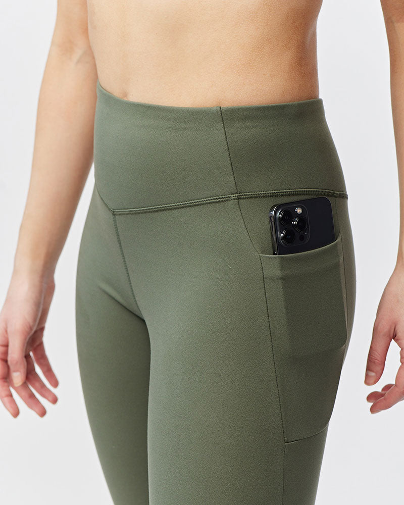 Goal Five women's black cropped training leggings, 21-inch length, stretchy athletic leggings for women.