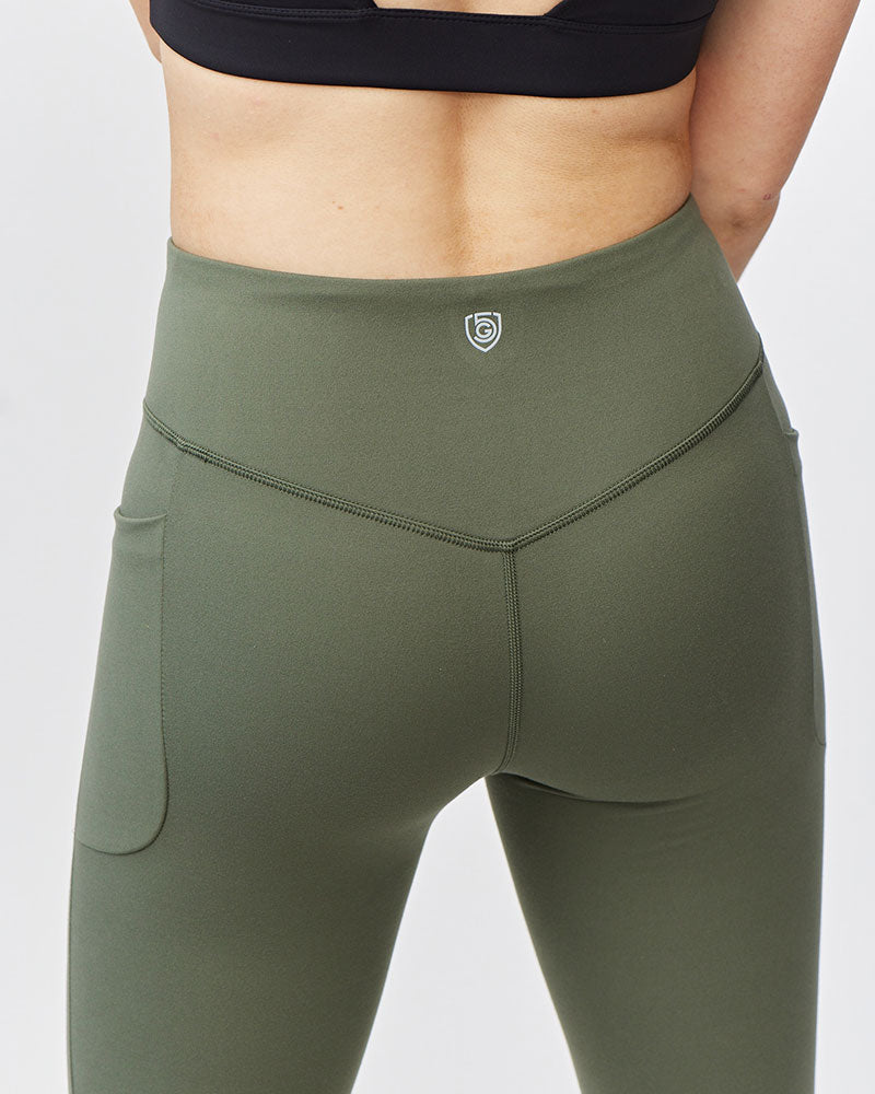 Black Goal Five women's cropped training leggings, 21-inch length, stretchy and comfortable for active wear.