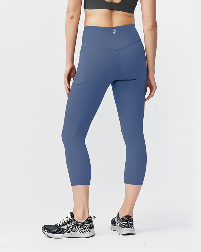 Black Goal Five women's cropped training leggings, 21-inch length, designed for active wear and comfortable fit.