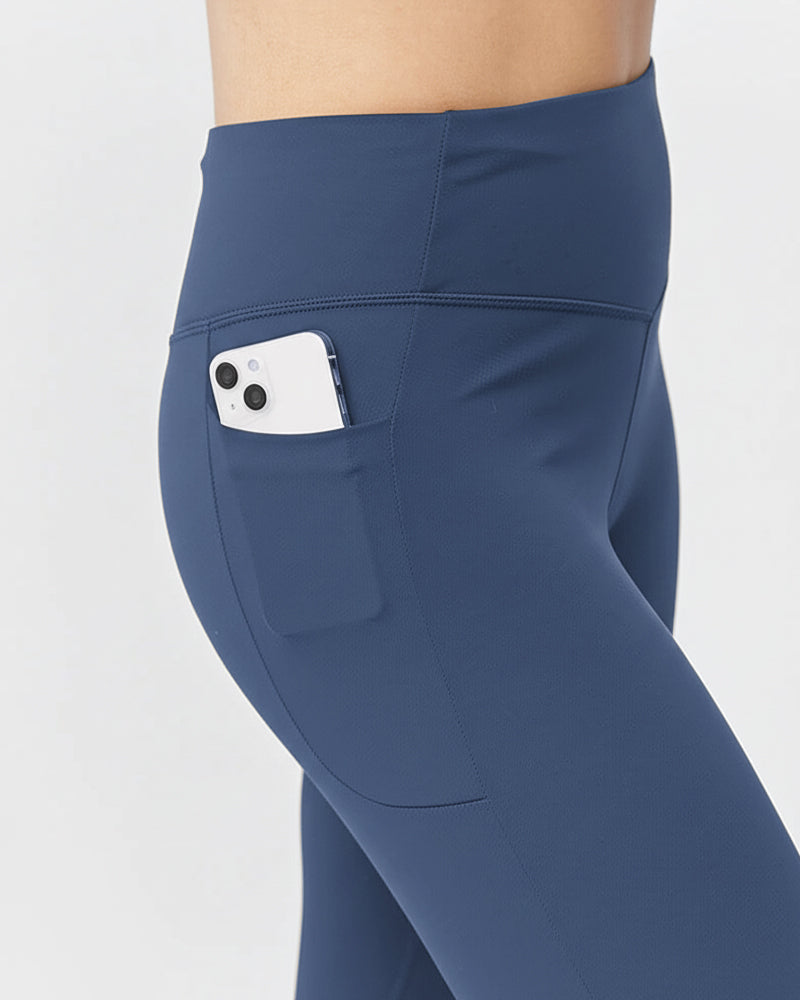 Black Goal Five women's cropped training leggings, 21-inch length, stretchy and comfortable activewear for women.