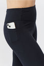 Black Goal Five women's cropped training leggings, 21-inch length, fitted and stretchy for active workouts.