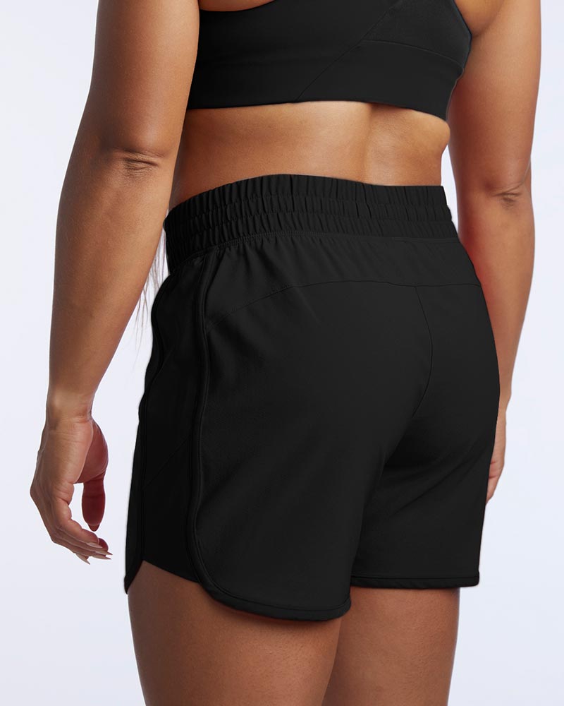 Black Goal Five Indie Women's Sport Shorts for training, shown in XS size, designed for comfortable active wear.