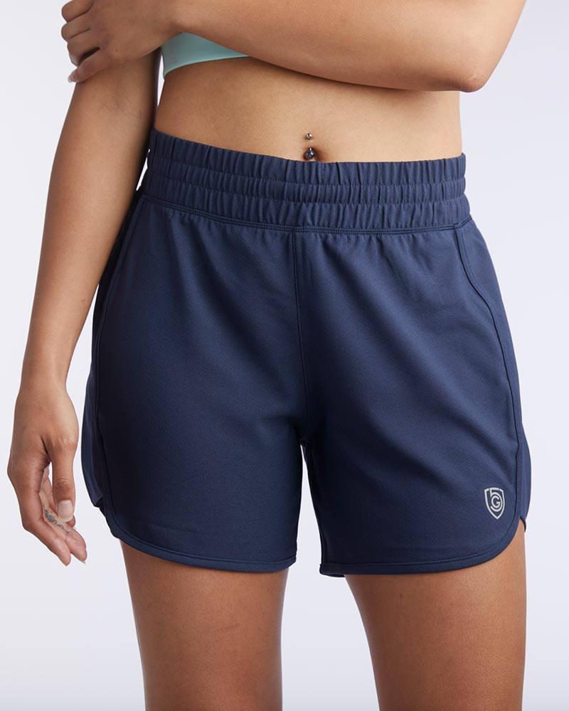 Black Indie Women's Sport Shorts by Goal Five, training shorts for women with a comfortable fit and athletic style.