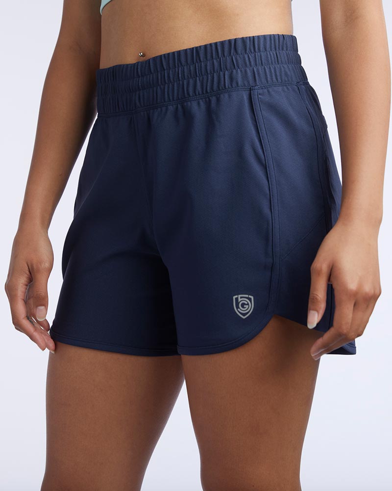Black Goal Five Indie Women's Sport Shorts for training, lightweight and comfortable workout bottoms in XS size.