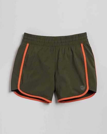 Black Indie Women's Sport Shorts by Goal Five, training shorts for women, shown on a white background.