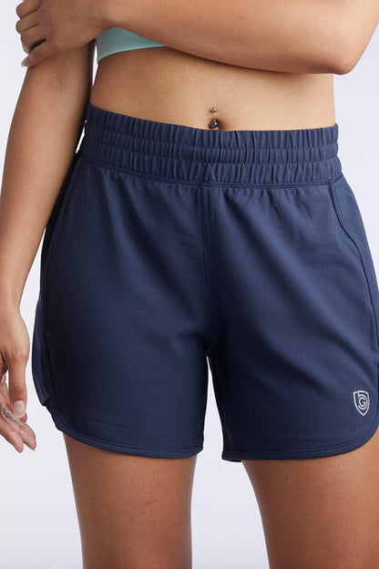 Black Indie women's sport shorts by Goal Five, designed for training, shown on a white background.