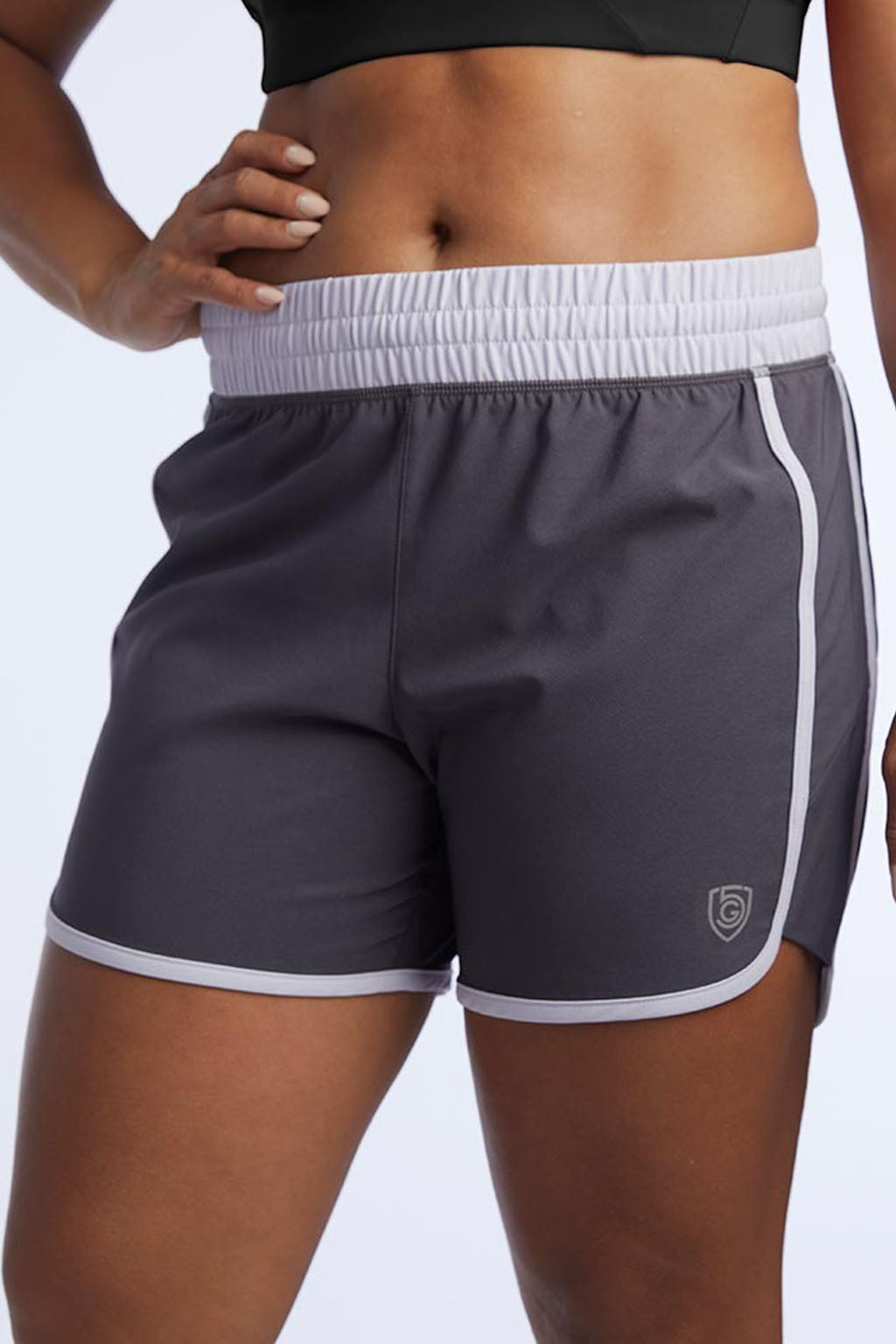 Black Indie Women's Sport Shorts by Goal Five, training shorts for women, shown in size XS with a comfortable fit.