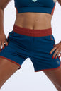 Black Indie Women's Sport Shorts for training by Goal Five, featuring a comfortable fit and athletic design.