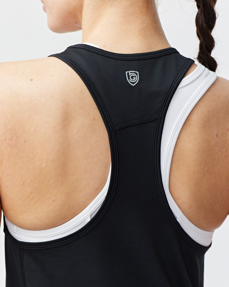 Goal Five Mesh It To Me Training Tank in black, XS, featuring breathable mesh fabric for workout and athletic activities.