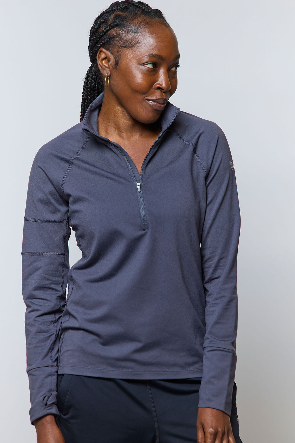 Goal Five Foudy mid-weight long sleeve training zip top in carbon color, designed for comfortable active wear.