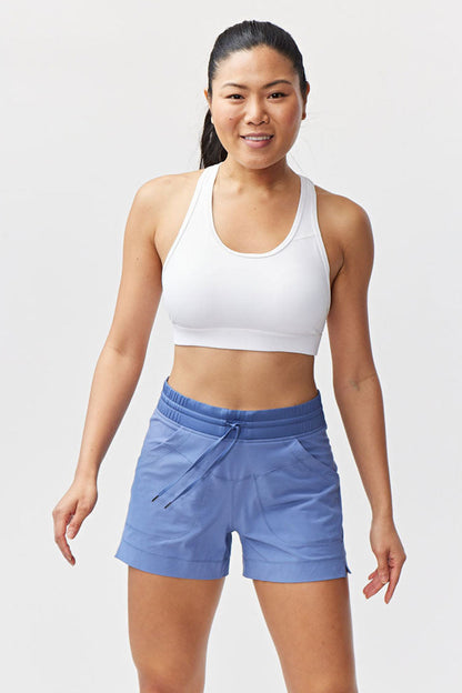 Goal Five Triple V women's athletic training shorts in coastal color, lightweight and comfortable for workout and active wear.