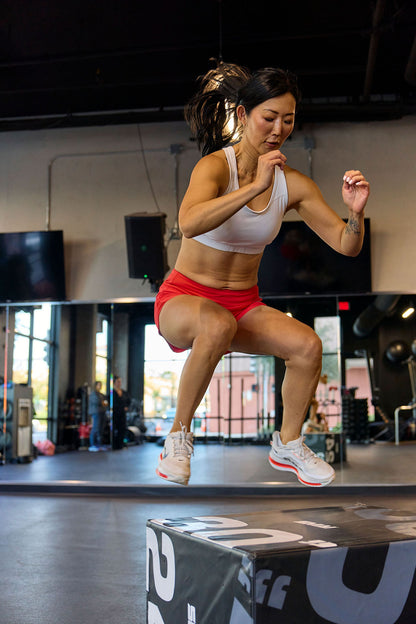 Goal Five women's training workout shorts in hot coral, size XS, designed for fast and free movement during exercise.