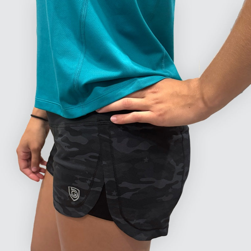 Goal Five women's training workout shorts in hot coral, XS size, designed for comfortable and fast-moving fitness activities.