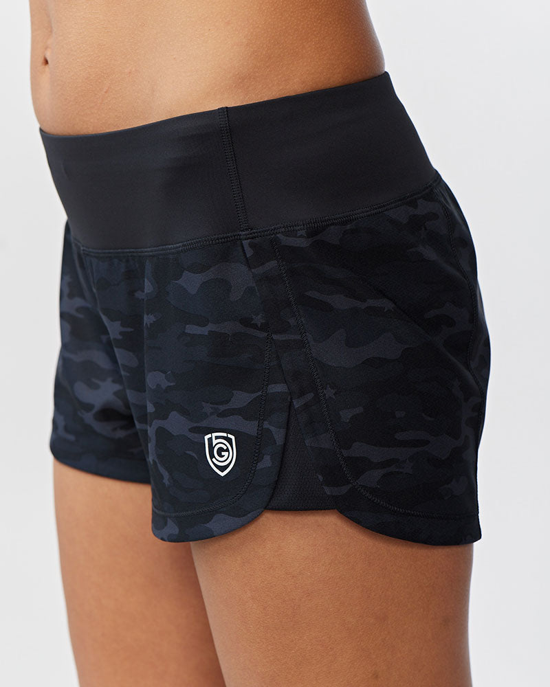 Goal Five women's workout shorts in hot coral, training style, with a fast and free design, size XS, suitable for active exercise.