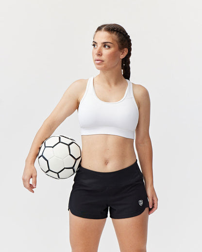 Goal Five women's training workout shorts in vibrant hot coral, lightweight and designed for comfortable exercise.