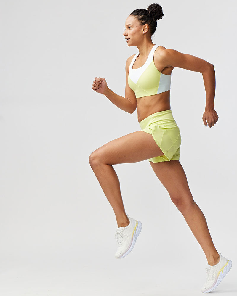 Goal Five Sheva women's high-rise running shorts in hot coral, training shorts with a comfortable fit and athletic design.