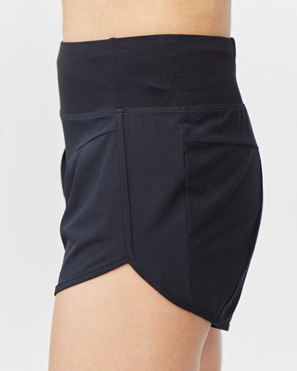 Goal Five Sheva women's high-rise running shorts in vibrant coral, designed for comfortable training and active wear.
