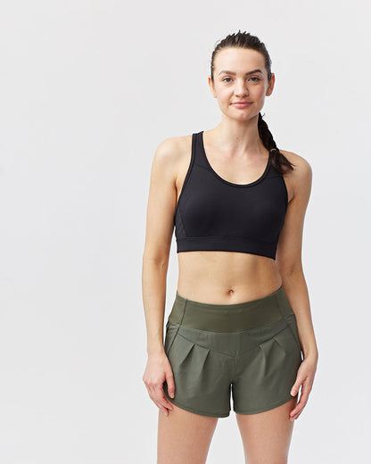 Goal Five Sheva women's high rise running shorts in hot coral, designed for training and active wear, shown with a comfortable fit.