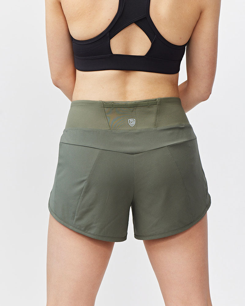 Goal Five Sheva women's high-rise running shorts in hot coral, training shorts designed for comfort and performance.