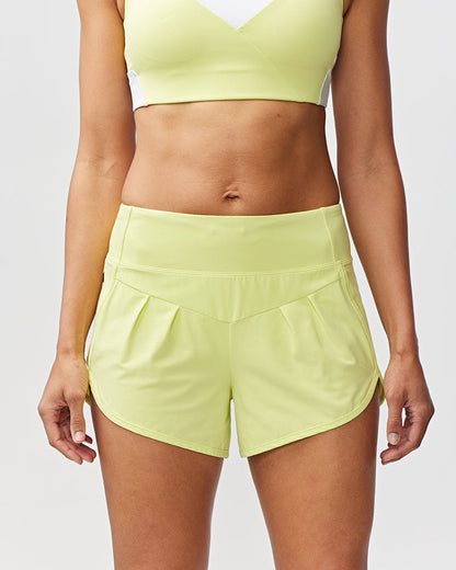 Goal Five Sheva women's high-rise training running shorts in hot coral, featuring a comfortable fit and breathable fabric.