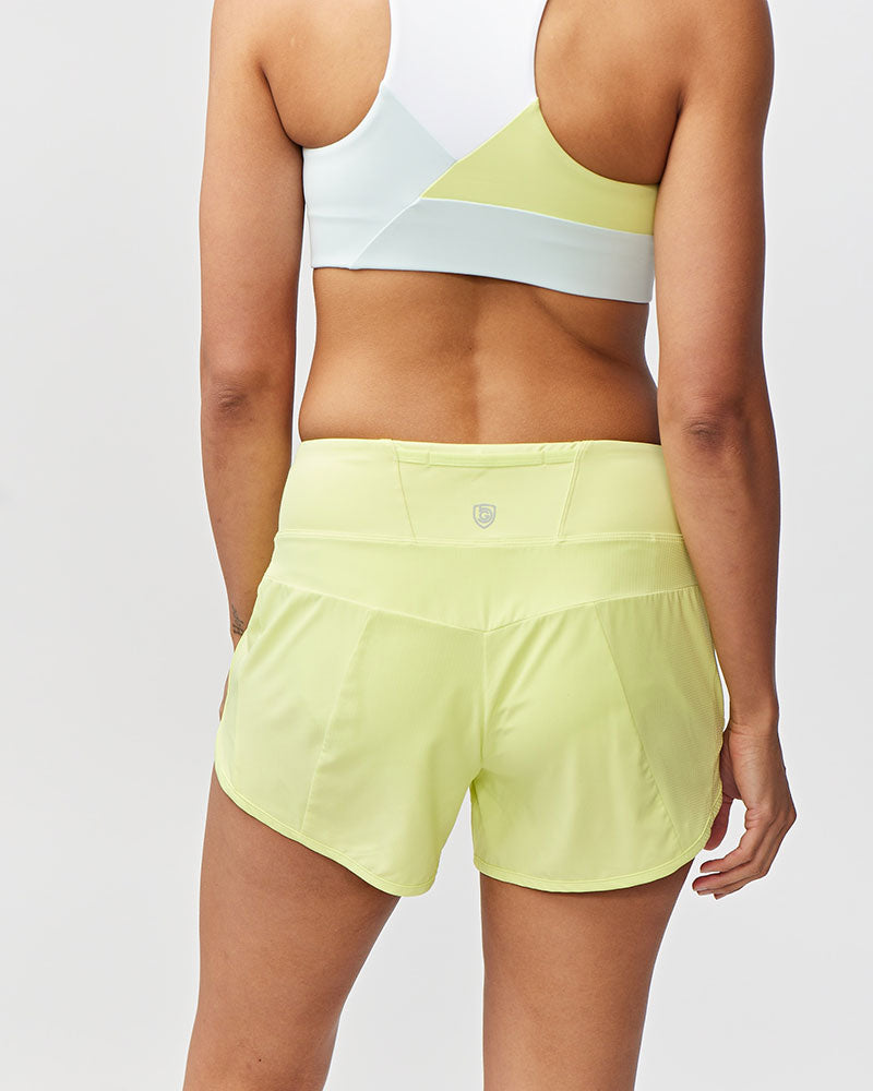 Goal Five Sheva women's high-rise training running shorts in hot coral, lightweight and breathable for active wear.