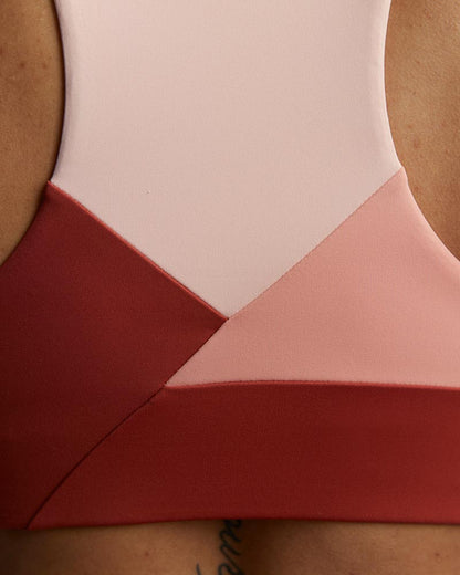Goal Five Pionxr training bra top in rose cinnabar nectar, shown in XS size, featuring a comfortable, supportive athletic design.