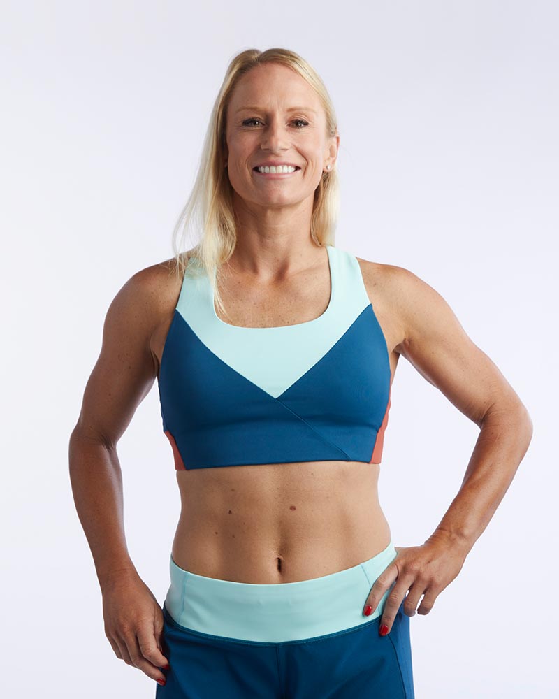 Goal Five Pionxr training bra top in rose cinnabar color, featuring a fitted athletic design for active wear.