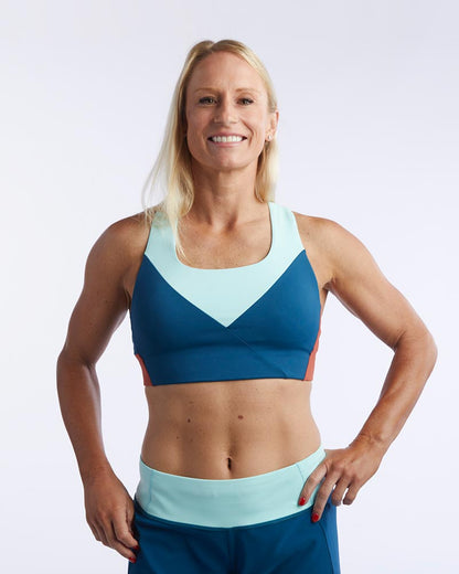 Goal Five Pionxr training bra top in rose cinnabar color, featuring a fitted athletic design for active wear.