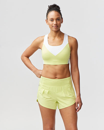 Goal Five Pionxr Training Bra Top in rose cinnabar color, featuring a snug fit and athletic design, worn for workout and fitness activities.