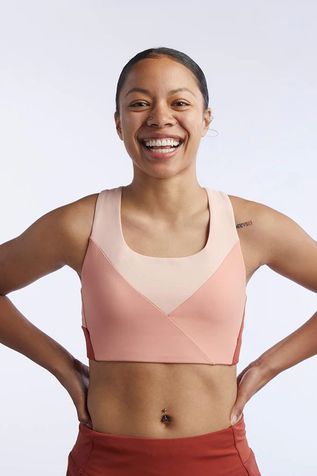 Goal Five Pionxr Training Bra Top in rose cinnabar color, lightweight and supportive for active workouts.