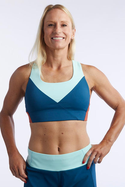Goal Five Pionxr Training Bra Top in rose cinnabar color, featuring a fitted design and supportive material for active wear.
