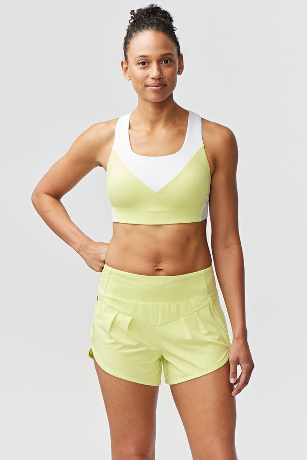 Goal Five Pionxr Training Bra Top in rose cinnabar color, shown on a model, designed for active wear and support.