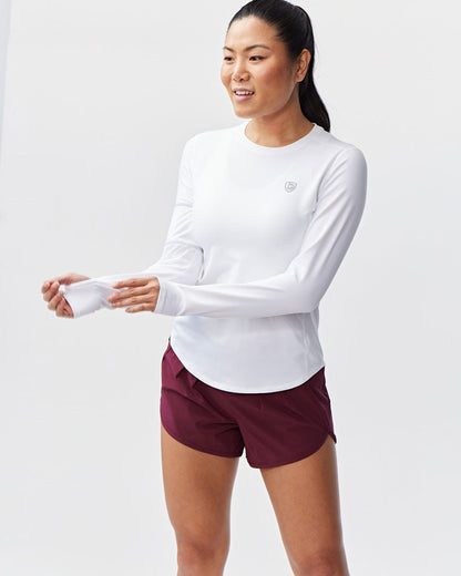 White Goal Five Foudy women's long sleeve workout top for training, fitted and comfortable for exercise or activewear.