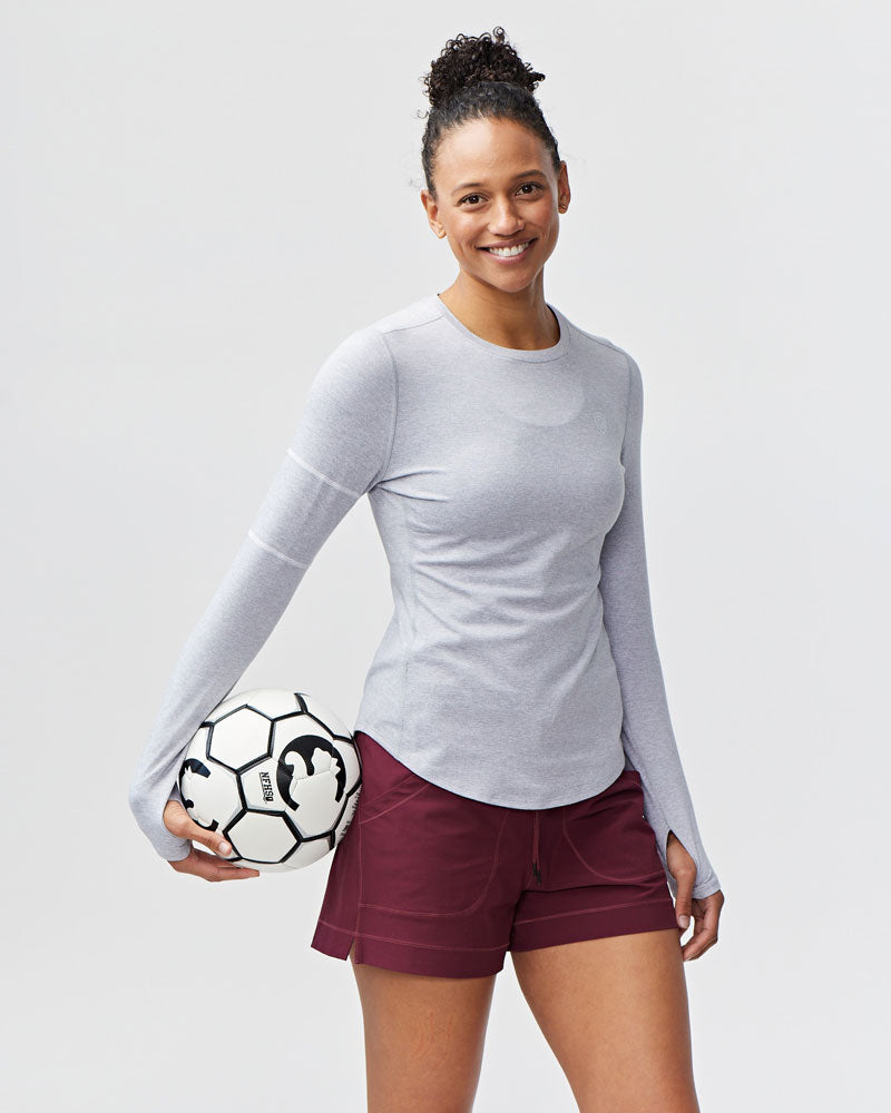 White Foudy women's long sleeve workout top by Goal Five, ideal for training and fitness activities.
