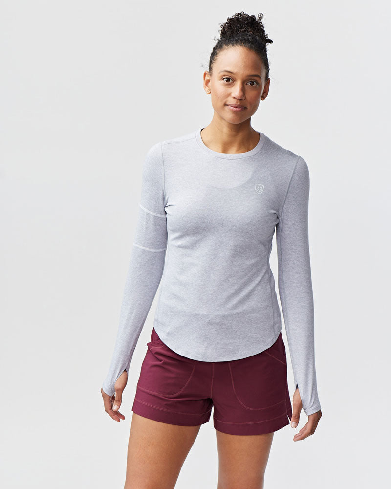 White Foudy Women's Longsleeve Workout Top by Goal Five, training top with fitted design, suitable for active exercise.