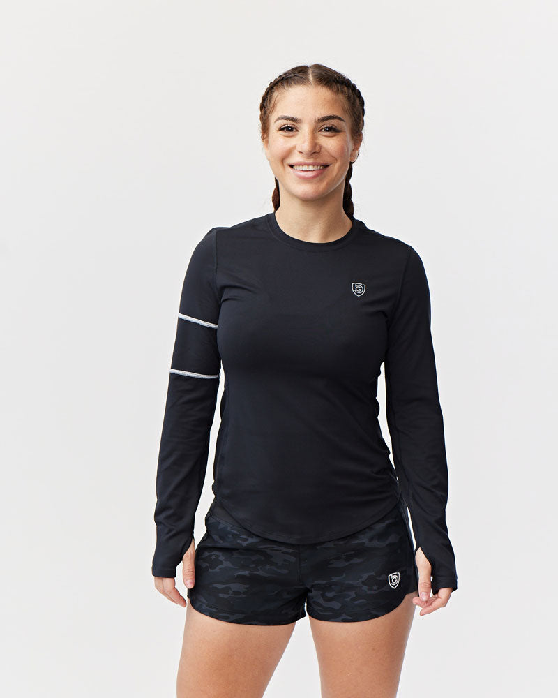 Goal Five Foudy women's long sleeve training workout top in white, fitted for active fitness and casual wear.