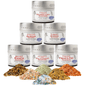 Gustus Vitae Gourmet Backyard BBQ Burgers and Fries Seasoning Set, six-pack collection with savory spice blends for grilling and frying.