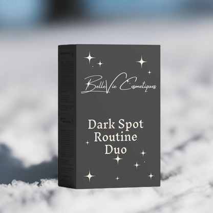 BelleVie Cosmétiques Dark Spot Routine Duo with pigment-correcting serum and vitamin C for even skin tone, shown in the image.