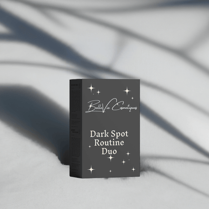 BelleVie Cosmétiques Dark Spot Routine Duo with pigment correcting serum and vitamin C for even skin tone and brightening.