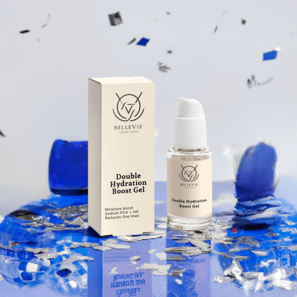 BelleVie Cosmétiques Timeless Radiance Collection box with skincare products for glow and hydration routine displayed on a white background.