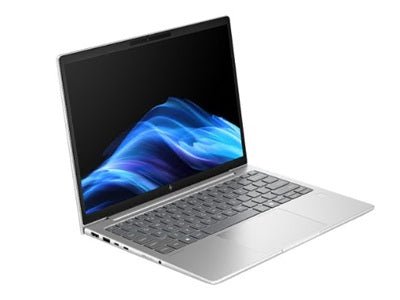 HP EliteBook 6 G1i 13-inch laptop with Intel Core Ultra 7, sleek design, open showing keyboard and screen, premium business notebook
