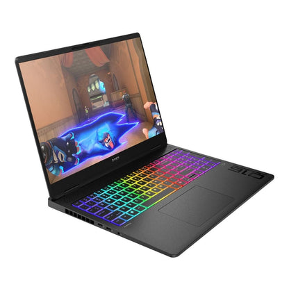 HP OMEN MAX 16-ak0003nr gaming laptop in shadow black aluminum with a sleek 16-inch display and modern design.