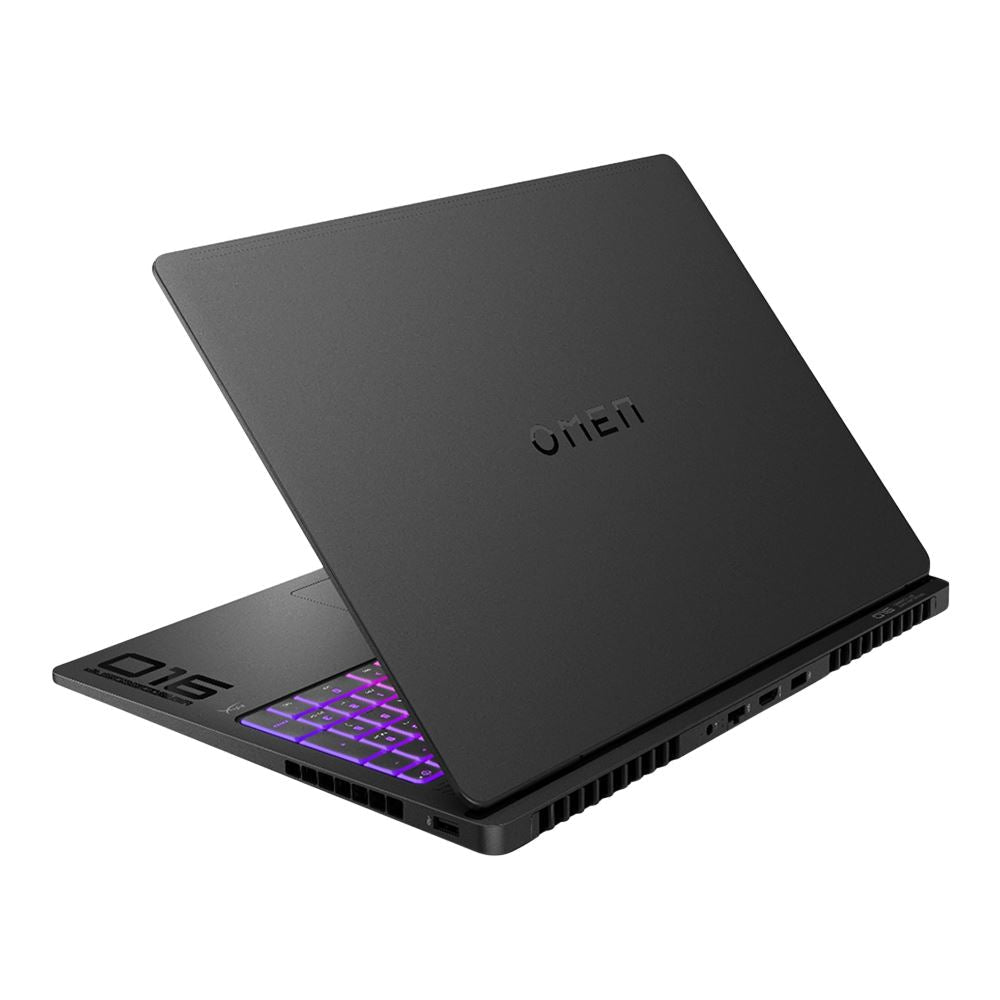 HP OMEN MAX 16-ak0003nr gaming laptop in shadow black aluminum, showing the sleek 16-inch display and keyboard layout
