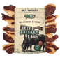 Grazly beef brisket slabs, 100% grass-fed and finished, showing raw, marbled meat on a clean surface.