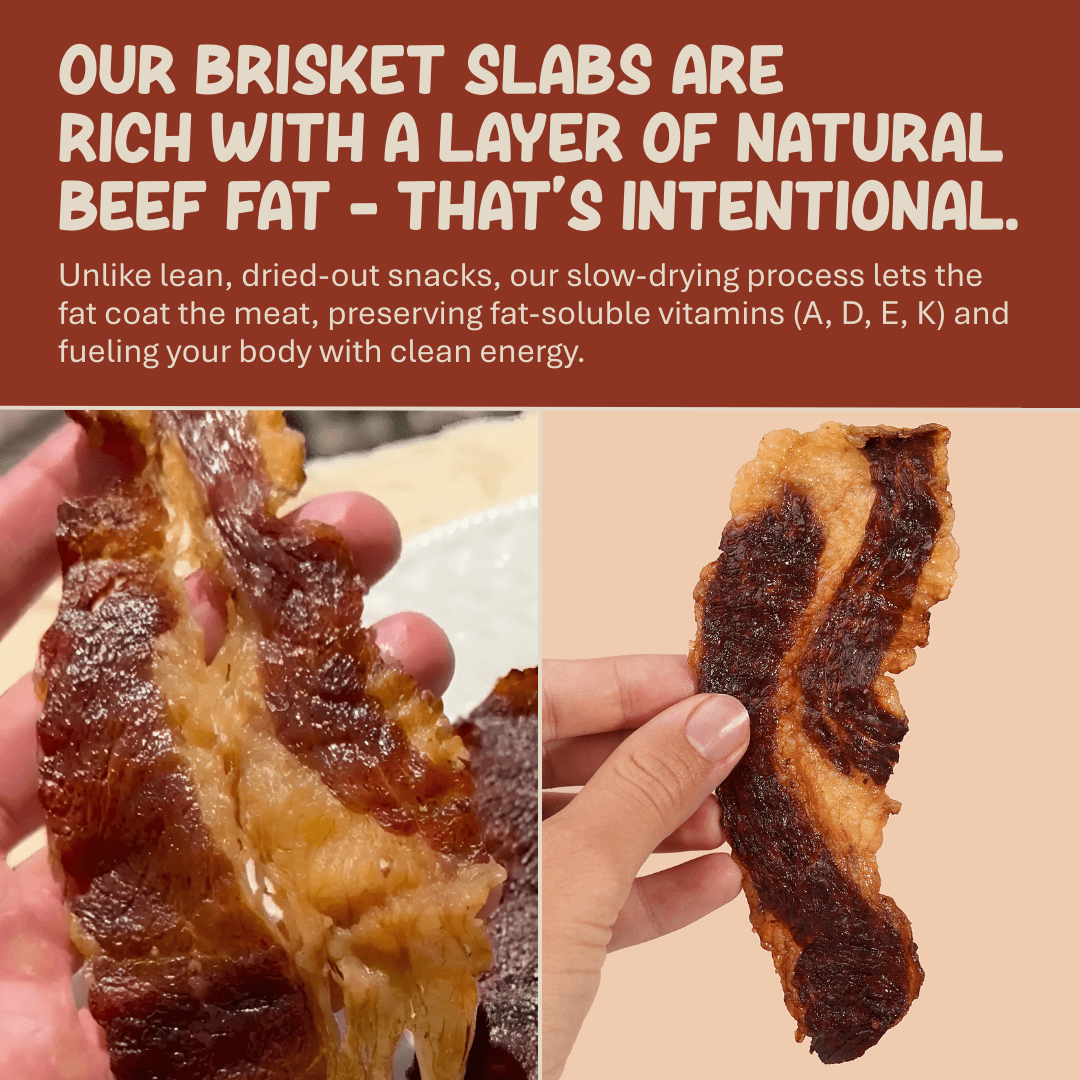 Beef brisket slabs from Grazly, 100% grass-fed and finished, with visible marbling and natural meat texture.